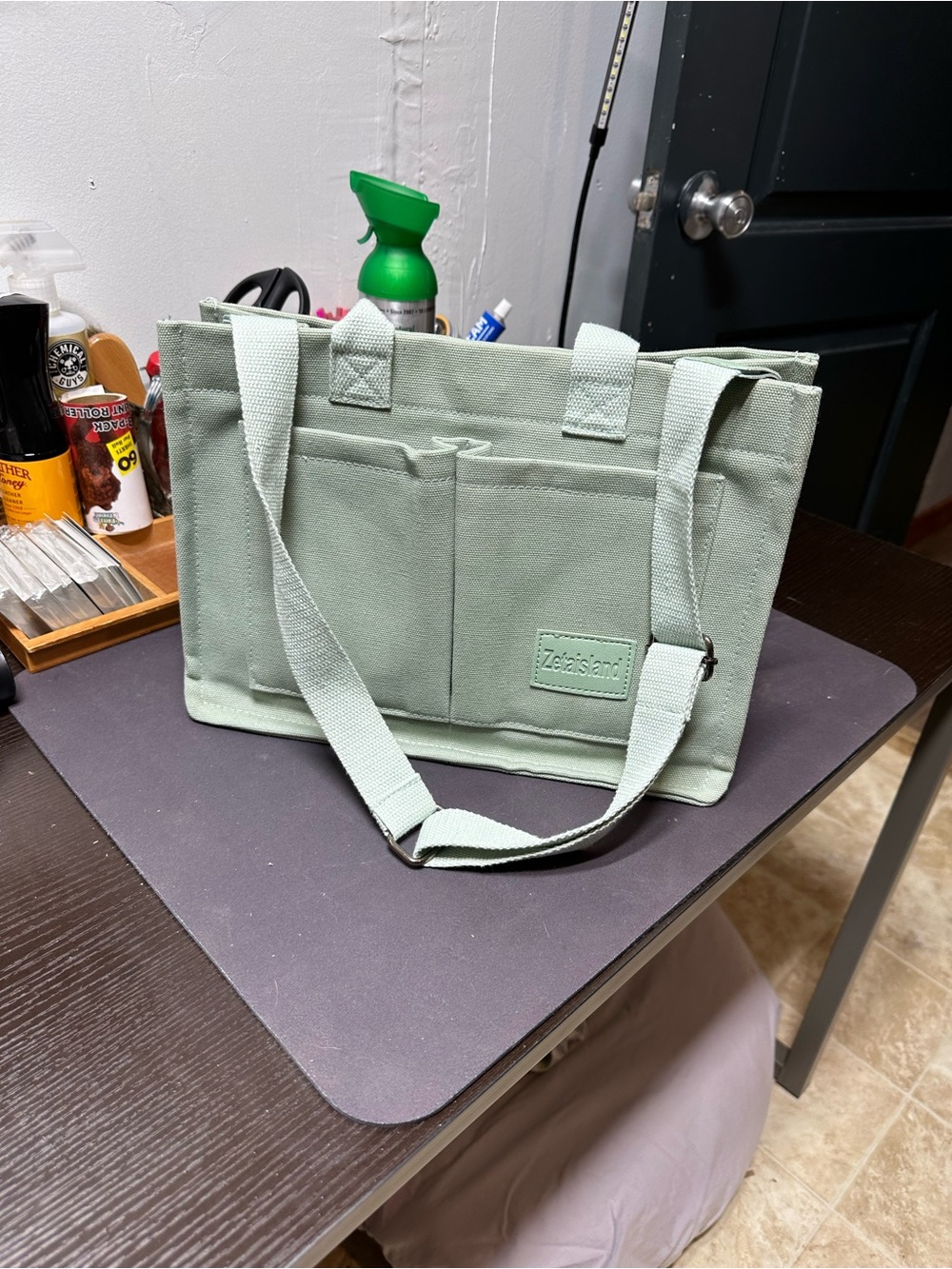 Sage Green Canvas Tote Bag for Men